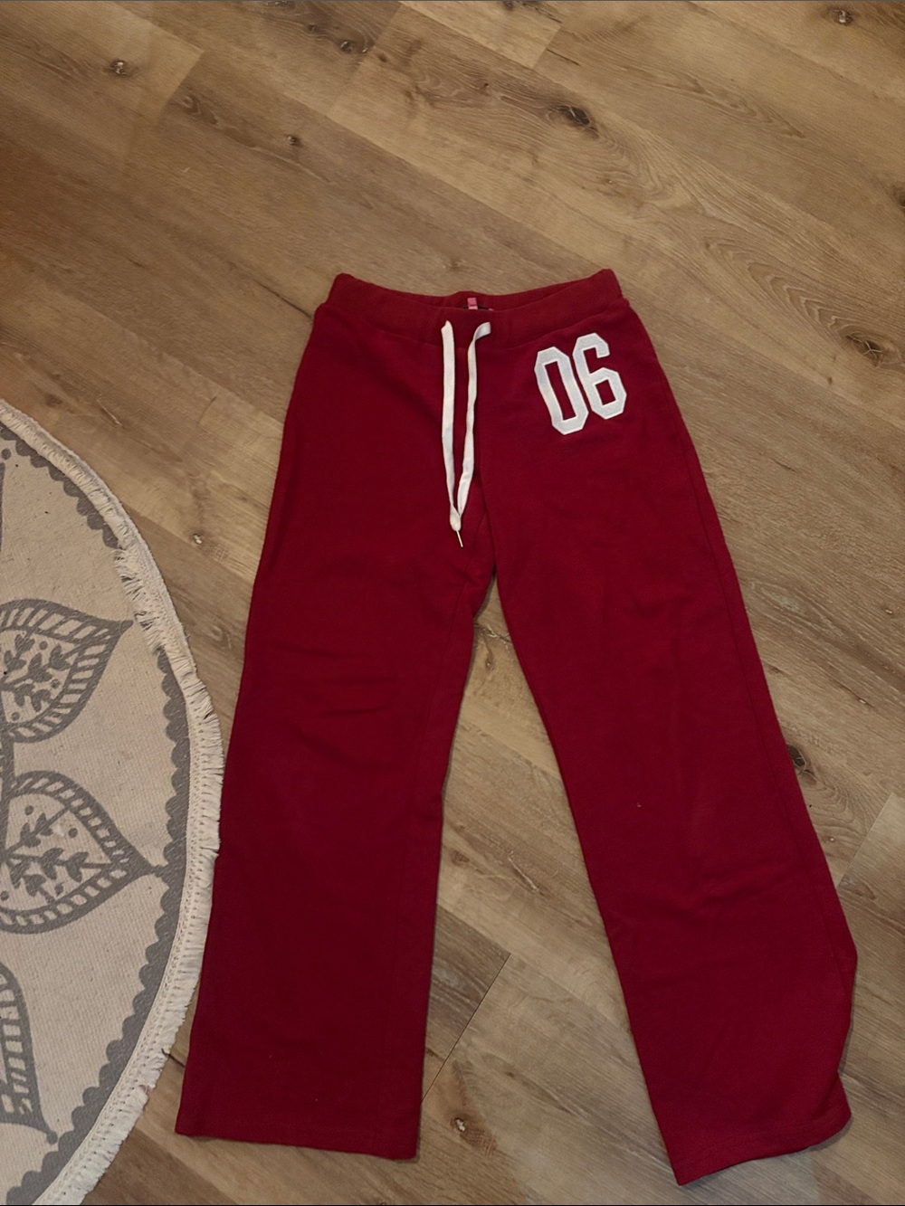Edikted Red Sweatpants with White '06' Accent